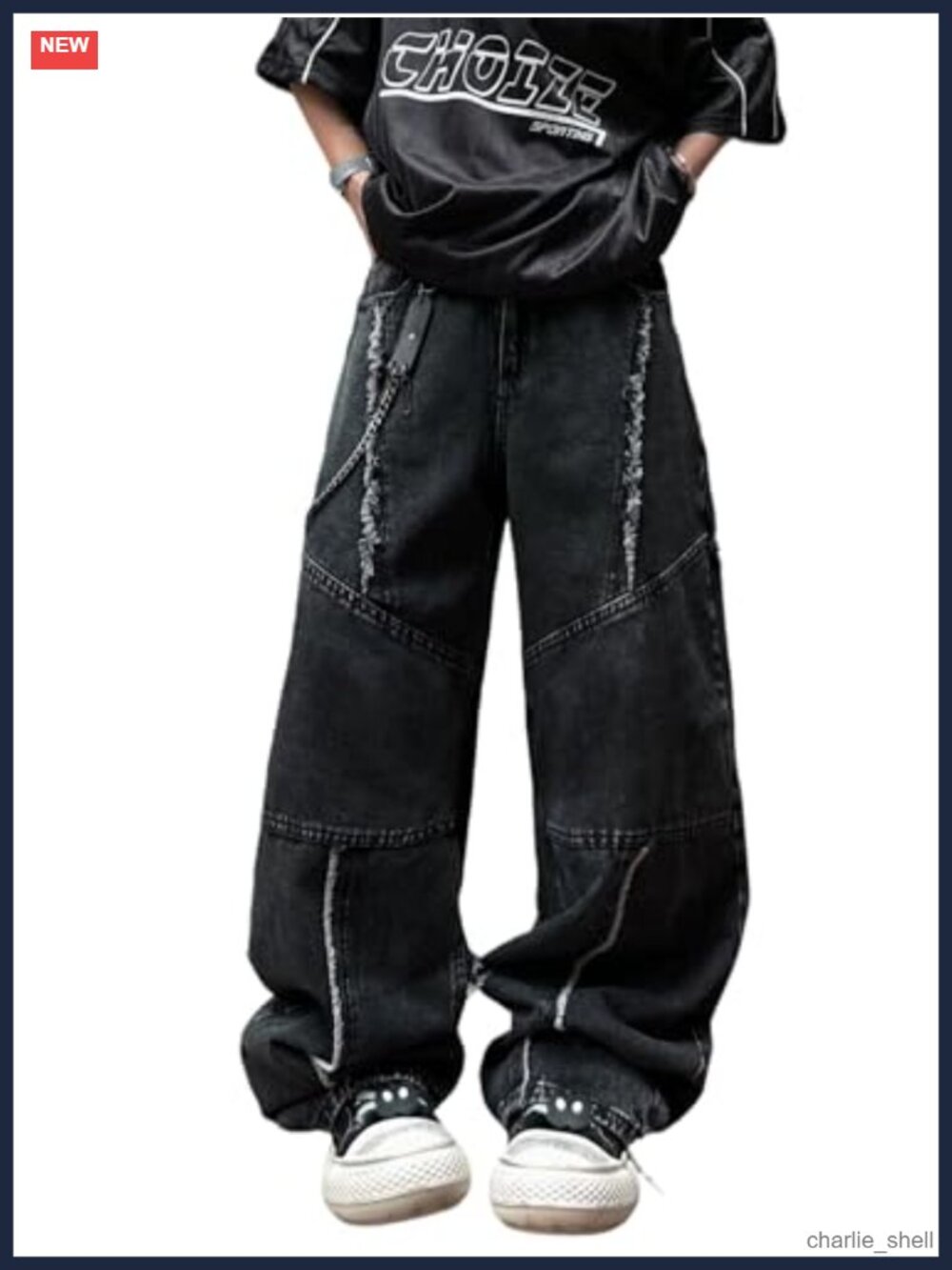 Mens Baggy Patchwork Y2K Wide Leg Jeans Streetwear Hip Hop Denim Pants
